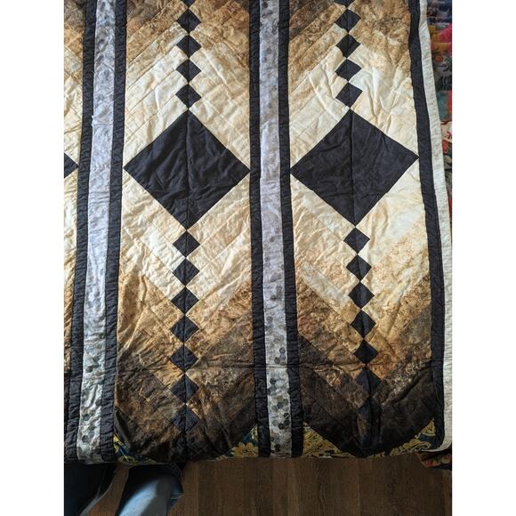 VTG FRENCH BRAID QUILT 1980s-90s Earthtone Ombre Batik Patchwork 67x70" - Picture 4 of 12